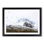 Big Box Art The Swiss Alps with a Flock of Birds Painting Framed Wall Art Picture Print Ready to Hang, Black A2 (62 x 45 cm)