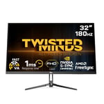 Twisted Minds Écran Gamer, Affichage Rapide 32 Pouces, Dalle VA, résolution FHD 1920 x 1080, taux de rafraîchissement 180 Hz, Rapport d'aspect 16:9, Temps de réponse 1 ms - Noir (TM32FHD180VA)