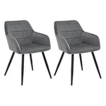 WOLTU Lot de 2 Chaises de Salle à Manger avec accoudoirs, Chaise de Salon Structure en métal et Assise en Velours,Gris Foncé BH93dgr-2