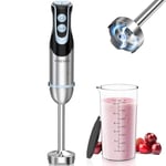 FRESKO Stainless Steel Hand Blender, 1200W Electric Stick Blender with 12 Speed and Turbo Mode, Heavy Duty Copper Motor Immersion Blender,700ml Beaker for Baby Food, Smoothies, Soup, BPA-Free