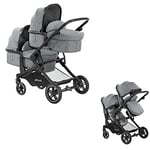 hauck Atlantic Double Pushchair, Grey - Baby and Toddler Tandem, Reversible Seat, Compact and Foldable, with Raincover