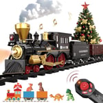 Remote Control Train Set for Kids Christmas Train Toys Electric Steam Locomotive, Oil Tank, Cargo Cars & Tracks, Realistic Smoke,Sounds & Lights, Rechargeable Birthday Gifts for Boys Girls 3 4 5 6 7