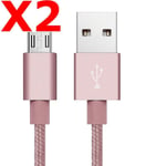 X2 Câble Metal Nylon Renforcé Chargeur USB/Micro USB 1,5m Tréssé Couleur Rose Compatible Samsung LG Sony Wiko Blackberry Motorola Asus Huawei Honor Archos TEENO X2 Couleur :