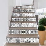 2 Stickers adhésifs escalier carrelages | Sticker Autocollant contremarche Carreaux de ciment – Stickers contremarche carrelages | Escalier carreaux de ciment adhésif - azulejos – 15x105cm - 2 bandes