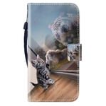 Sunrive Case For Nokia C2, PU Leather Phone Holster Case Card Slot Flip Wallet Stand Function gel magnetic Protective Skin Cover (Tiger cat B1)