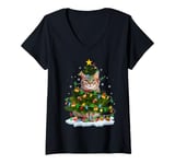 Womens Xmas Lighting Santa Maine Coon Cat Christmas Tree V-Neck T-Shirt