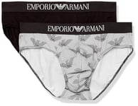 Emporio Armani Men's 2-Pack Classic Pattern Mix Brief Boxer, Eagle Print/Black, XL (Pack of 2)