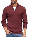 COOFANDY Pull Homme Pulls 1/4 Zip Col Roulé Hiver Chaud Pullover Col Roulé à Manches Longues Sweater Homme Tricoté Pull Col Zippé Couleur Unie Bordeaux XL