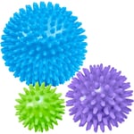 Spikiga massagebollar (set om 3) - 6,5 cm, 7,5 cm, 9 cm - Plantar fasciit, triggerpunkter, djupvävnadsmassage, myofascial release, stressboll, yoga pilates ex Cyan, Green, Purple