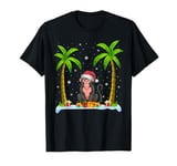 Monkey Santa Hat Palm Tree Beach Xmas Pajama T-Shirt