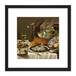 Pieter Claesz Still Life With A Turkey Pie Realism 8X8 Inch Square Wooden Framed Wall Art Print Picture with Mount