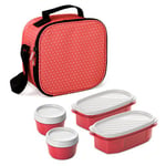 Tatay Sac Isotherme Repas, Capacité 3 L, Avec 4 Boîtes Hermetiques en Plastique (2 x 0,5 L, 2 x 0,2 L) Sans BPA, Pois Rose. Mesure 22,5 x 10 x 22 cm