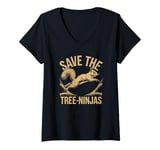 Womens Save The Tree Ninjas, Funny Squirrel V-Neck T-Shirt