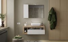 Ensemble salle de bain meuble suspendu+miroir+vasque HAMBURG blanc brillant, Kadiz 110 x 47 x 49 cm