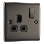 BG Electrical Prise métallique avec interrupteur poussoir simple Noir mat, NBN21B-01