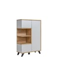 Vitrine basse collection CORDOBA 3 portes avec 2 niches apparentes. Coloris gris et bois. Meuble design