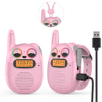 Rechargeable Kids Walkie-Talkies with FM Radio, 2 Miles Range, Twinkling LED