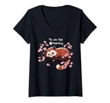 Womens Red Panda Cherry Blossom Cute Lazy animal To do list V-Neck T-Shirt