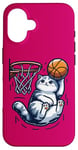 Coque pour iPhone 16 Belle idée cadeau design drôle chat qui fait du basketball