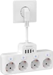 Multiprise Avec Interrupteur Individuel 4 Prises Et 3 Usb Avec 1 Type-C, Multiprise Murale 8 En 1, Prise Multiple Idéale Pour Les Maisons Les Bureaux Et Les Pièces, Blanc