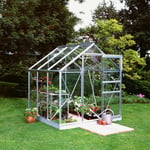 Halls - Serre de jardin 3,8m² aluminium et verre horticole + embase so0170 + so1693 - verre transparent