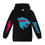 Unisex Barn Mr. Beast Blixtkatt Tryckt Hoodie Topp Träningsdräkt Svart Svart Black 9-10 Years