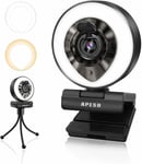 Webcam with Microphone and Tripod For PC, 1080P Laptop Webcam with Ring Light