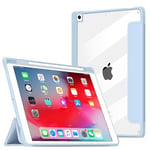 VAGHVEO Étui pour iPad Air 3 2019 10,5 / iPad Pro 10,5 2017 avec Porte-stylo, iPad 9ème, 8ème, 7e Génération 10,2" Coque de Triple Support + Cover Housse Arrière Transparente de Protection, Bleu Clair