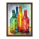 Artery8 Coloured Glass Cider Bottles Still Life Watercolour Painting Artwork Framed Wall Art Print 18X24 Inch