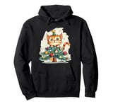 Funny Festive Cat with Christmas Tree and Decoration Pullover Hoodie