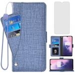 Asuwish Compatible with OnePlus 7 6T Wallet Case Tempered Glass Screen Protector and Flip Cover Card Holder Phone Cases for OnePlus6T A6013 OnePlus7 GM1900 One Plus6T 1+ Plus7 1 Plus 1plus T6 Blue