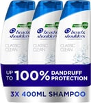 Head & Shoulders Classic Clean Anti Dandruff Shampoo, 3x400ml, Up to 100% Flake Free, Clinically Proven, For Any Hair and Scalp Type, For Daily use, Clean Feeling