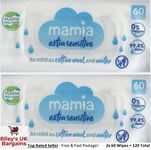Extra Sensitive Baby 99.4% Water Wipes Perfume Free NewBorn Skin 2x60= 120 Mamia