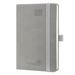 POPRUN Agenda de Poche 2025 Semainier 16 x 10,5 cm D'août 2024 à déc 2025-17 Mois Petit Agenda Scolaire avec Couverture Souple en PU Cuir, Papier Certifié FSC®, Gris