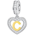 Letter C Charms Initial Necklace Pendant, 18K Gold Letra c, 925 Sterling Silver Heart Alphabet Dangle Beads, fit Pandora Christmas Bracelet, Gifts for Couple/Cousin/Customized Name