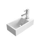 EMKE Lavabo suspendu 405 x 205 x 105 mm - Lavabo compact et élégant pour petites salles de bains et WC d'invité - Robinet à droite, installation murale, blanc brillant