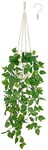 Mkono Fake Hanging Plant with Pot, Artificial Plants for Home Decor Indoor Macrame Plant Hanger with Fake Vines Greenery for Bedroom Bathroom Kitchen Office Decor, Ivory (Pothos)