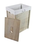 dvier Panier à Linge en Bois Massif Paulownia avec Couvercle Beige 36 x 26 cm H 46