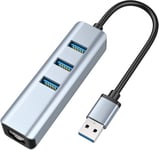 Adaptateur USB 3.0 vers Ethernet, hub USB 3.0 à 3 ports avec adaptateur Ethernet RJ45 10/100/1000 Gigabit prenant en charge Windows 10,8.1, Mac OS, Surface Pro, Linux, Chromebook et plus encore.