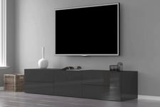 Dmora - TV stand Guido, Low sideboard for living room with 1 door, TV stand base, 100% Made in Italy, cm 170x40h35, Glossy Anthracite