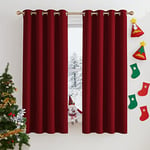 PONY DANCE Rideau Rouge - Rideaux Isolation Thermique Anti Froid/Chaleur Décoration de Fenêtre Draperies Économie d'Énergie pour Chambre, L 132 sur H 158cm, Rouge Foncé, 2 Pièces