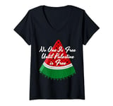 Womens Palestine Watermelon Palestinian Flag Palestine Keffiyeh V-Neck T-Shirt