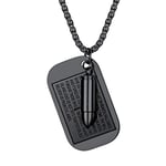 Richsteel Pendentif Collier Homme Balle Plaque Dog Tag Collier Pendentif Plaque en Noir,Dog Tag Style Militaire Armée pour Homme Pendentif d’Identification ID