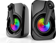 PC Speakers, Wired Computer Speakers, Gaming Speaker with Cool RGB Lights, USB 2.0 Powered 3.5mm Aux Input, LED Speakers with Powerful Stereo, Speakers with Knob for PC Games, Desktop, Laptop, Phone