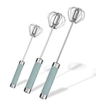 OVNSHVN 3PCS Acier Inoxydable Semi-Automatique Fouet à Oeufs Main Pousser Fouet Rotatif Mélangeur Fouet à Beurre Fournitures de Cuisine (Bleu)