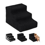 Relaxdays Dog Stairs, 3 Steps, Pets Access Ramp, Climbing Aid Bed, Sofa & Car, Max. 33 kg, 30x35x45 cm, Black, Pack of 1