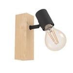 Eglo Lampe murale TOWNSHEND 3, applique murale vintage à flamme au design industriel, lampe rétro en acier et en bois, noir, marron, certifié FSC, douille E27