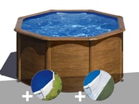 Kit piscine acier aspect bois Gré Pacific ronde 2,60 x 1,22 m + Bâche à bulles + Tapis de sol