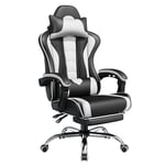 Yaheetech Chaise Gaming Fauteuil Gamer Massant Hauteur Réglable avec Accoudoirs Appui-tête Dossier Inclinable Repose-Pieds Télescopique Charge 136kg Noir Blanc