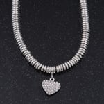 Rhodium Plated Swarovski Crystal Small Heart Necklace - 38cm Length/ 7cm